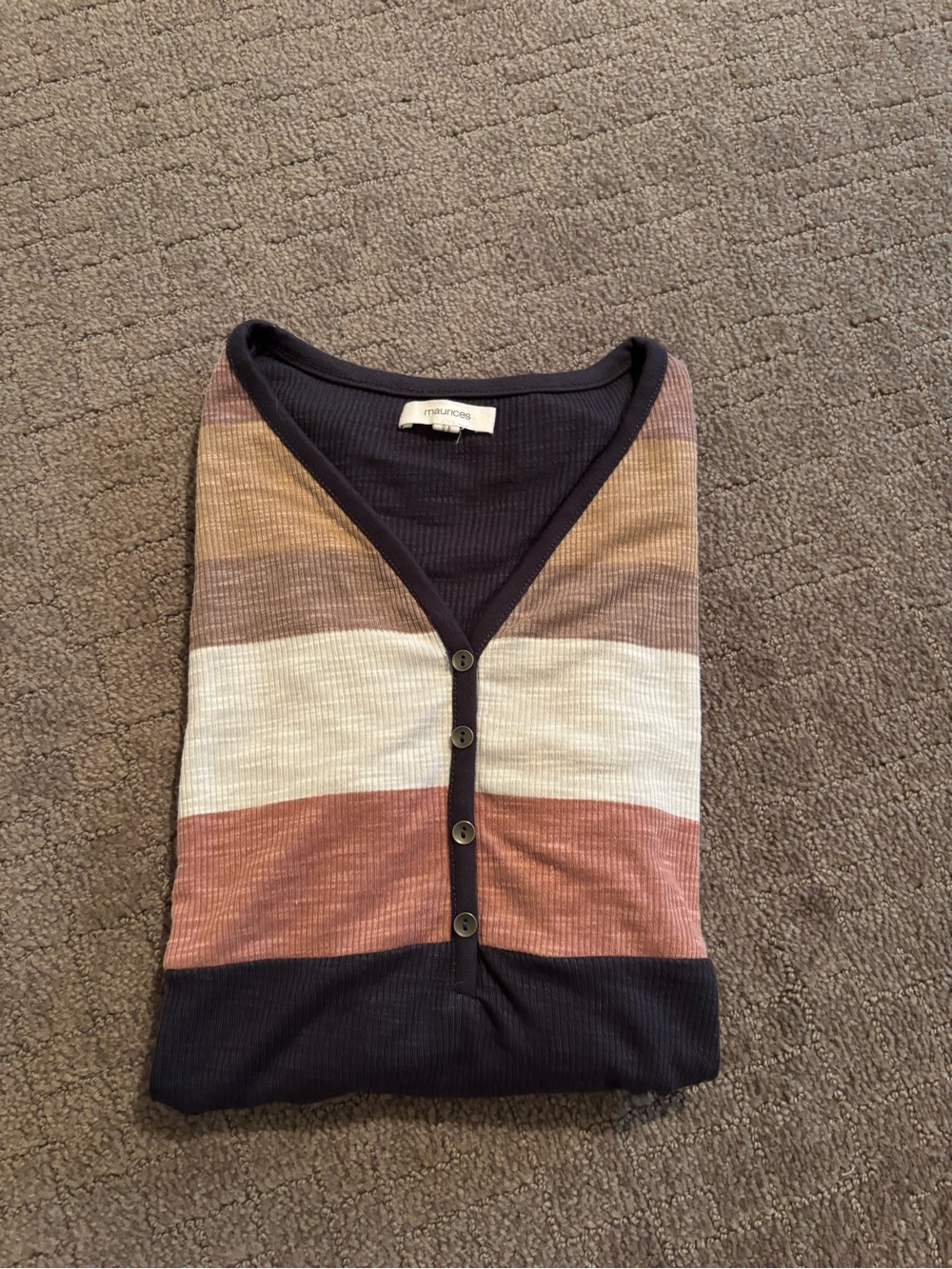 Maurices Navy, Cream & Rust Striped Henley Knit Top